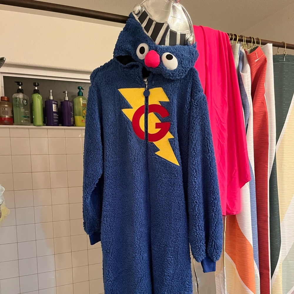 Adult Sesame Street Super Grover Costume Onesie